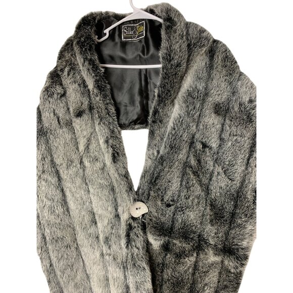 Silk & Sable Gray Faux Fur Wrap Stole 100"x 12.5" Winter Scarf Elegant RD10168 - Picture 2 of 8